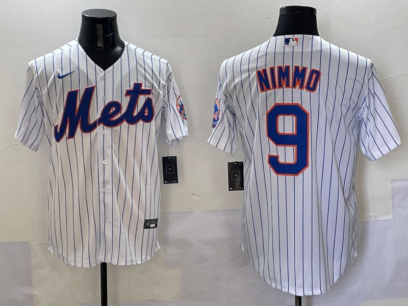 Men New York Mets #9 Nimmo White Stripe Game 2025 Nike MLB Jersey style 1